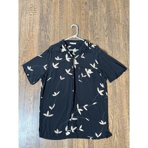 Zanella Italy Mens M Black Floral Leaf Short Sleeve Button Up Shirt